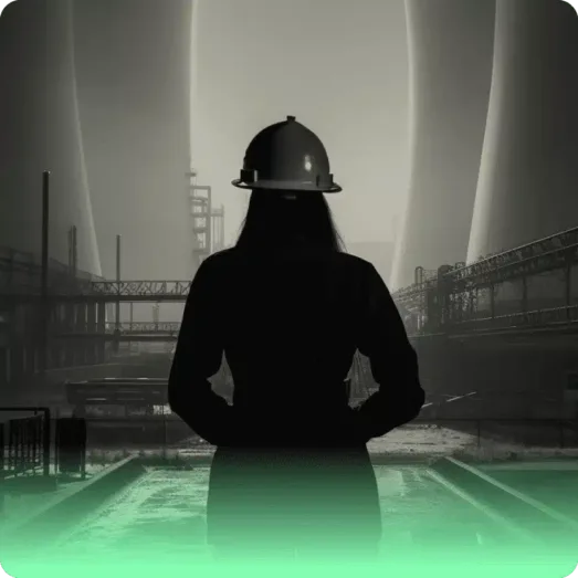 power An image of an AI generated person looking out on power generation plants which links to Power Generation recruiters Astute People's Power recruitment solutions