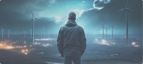 people solutions website (3) ai generated image of a man looking out on to power stations