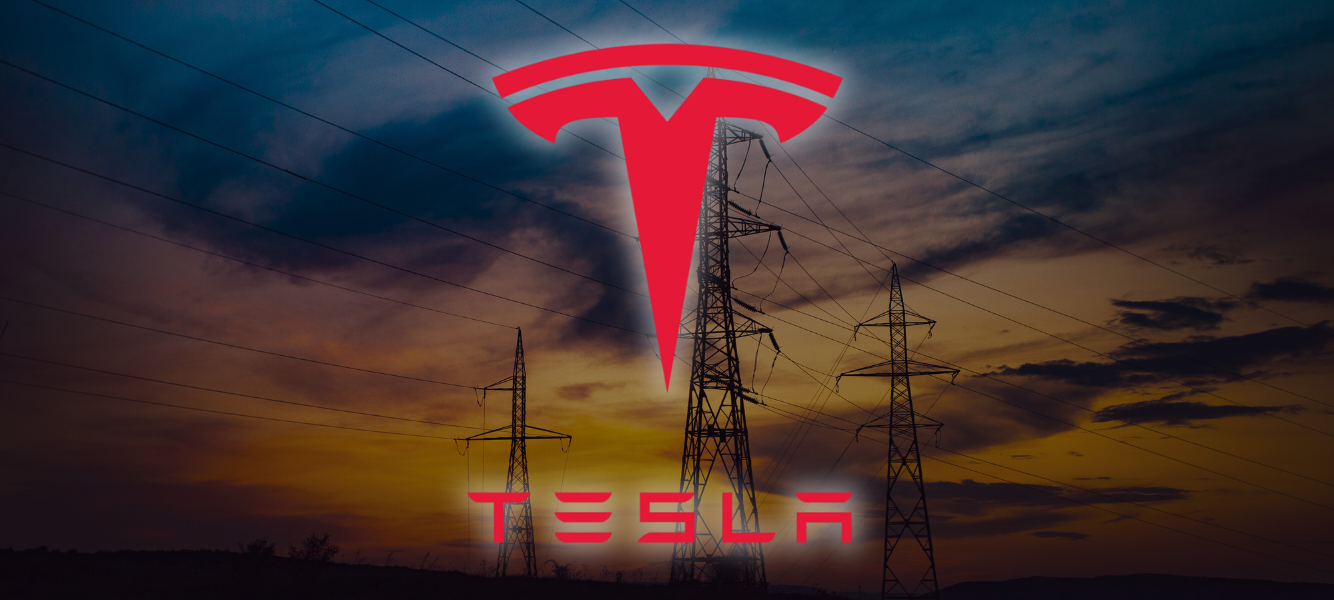 an image of the tesla logo over electricity fields in the UK