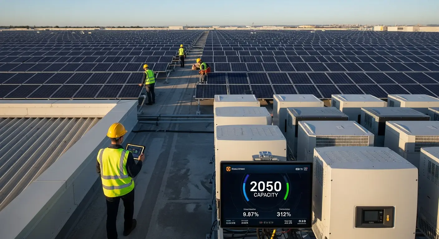 person working on rooftop solar project